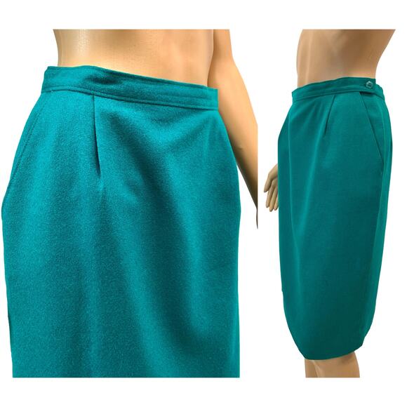 70s Pendleton Teal Blue Wool Pencil Skirt | 8P W 27" - Picture 3 of 9